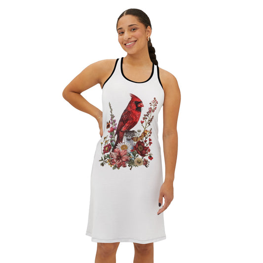Cardinal & Floral Women's Racerback Dress, Summer Dress, Casual Dress, Boho Chic Dress, Spring Fashion, Nature Lover Gift