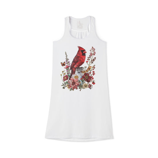Cardinal & Floral Women's Racerback Dress, Summer Dress, Casual Dress, Boho Chic Dress, Spring Fashion, Nature Lover Gift