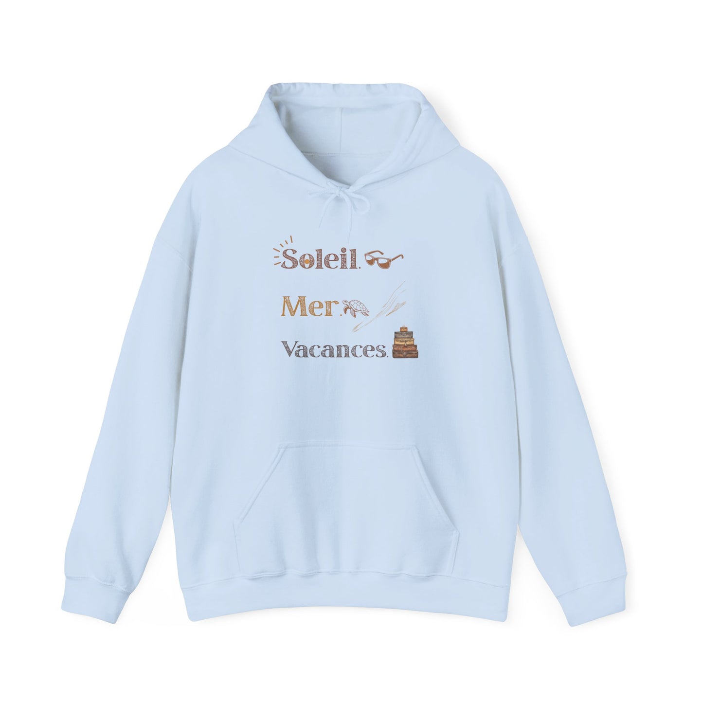 Soleil Mer Vacances Hoodie - Relaxing Beach Vibes Sweatshirt for Summer Getaways