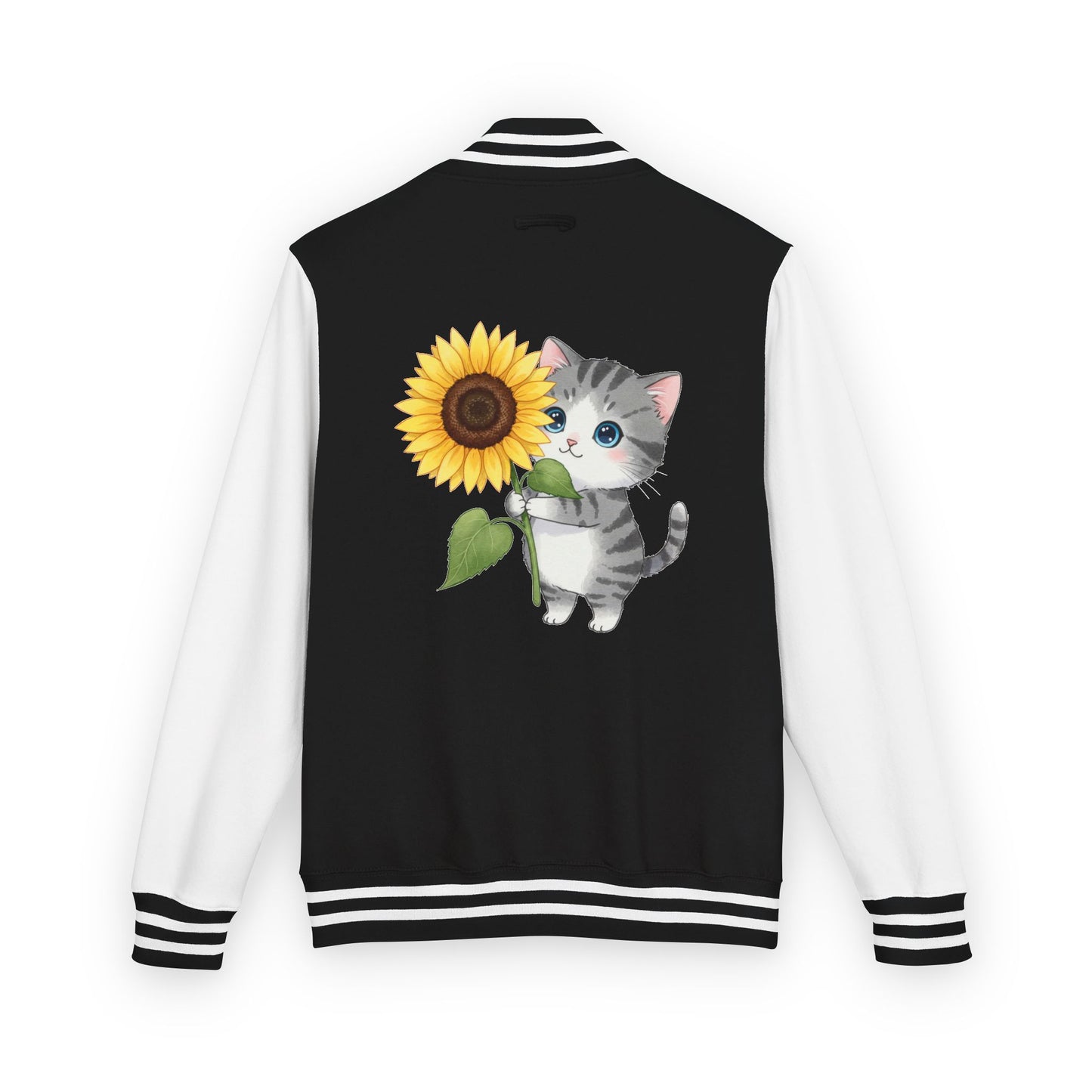 Unisex Letterman Jacket – Cute Cat & Sunflower Design | Trendy Fit | Perfect Gift for Teens & Cat Lovers