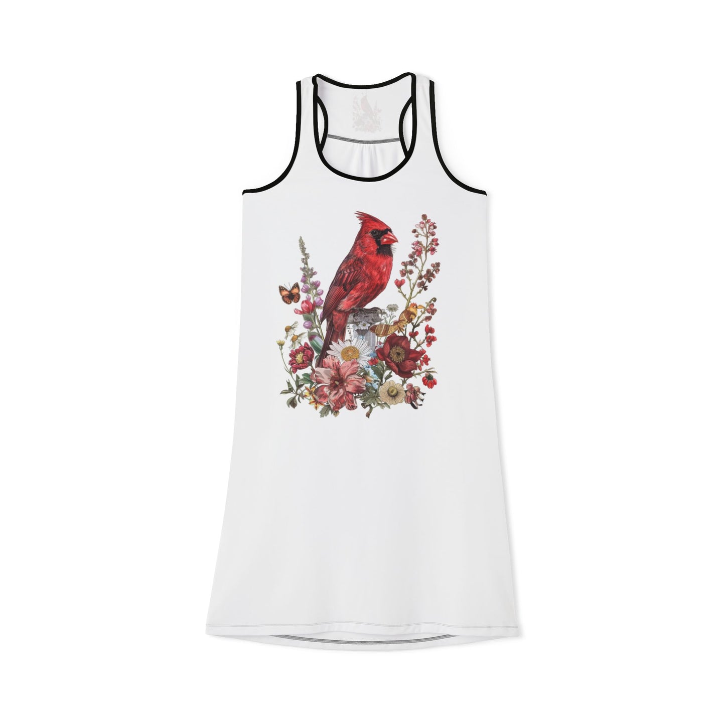 Cardinal & Floral Women's Racerback Dress, Summer Dress, Casual Dress, Boho Chic Dress, Spring Fashion, Nature Lover Gift