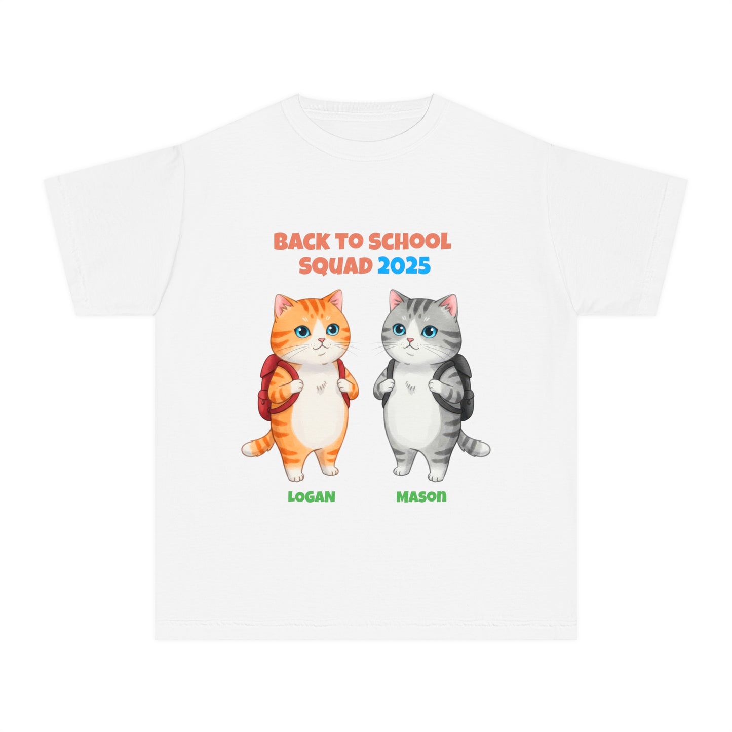 Personalized Back to School 2025 Cat Shirt for Kids – Custom Names & Year – Cute Bestie Tee – Fun Cat Lover Gift for Boys & Girls