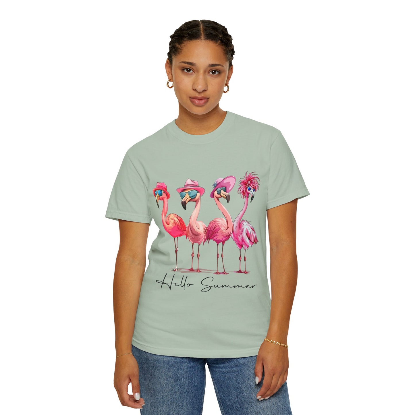 Hello Summer Flamingo T-Shirt - Garment-Dyed Tee for Beach Lovers