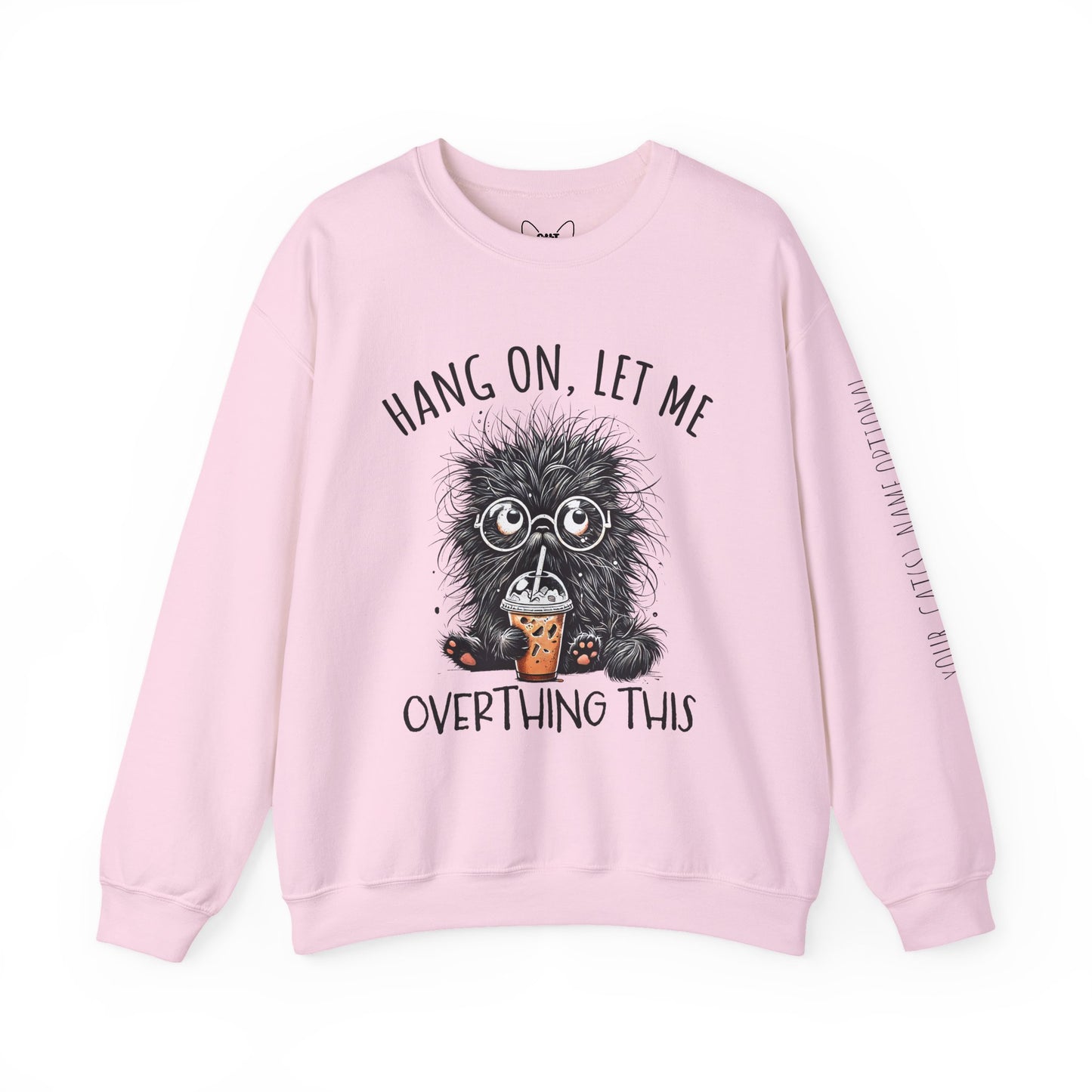 Funny Cat Mom Sweatshirt – “Hang On, Let Me Overthing This”, Personalized Cat Name Sleeve | Cozy Women’s Crewneck