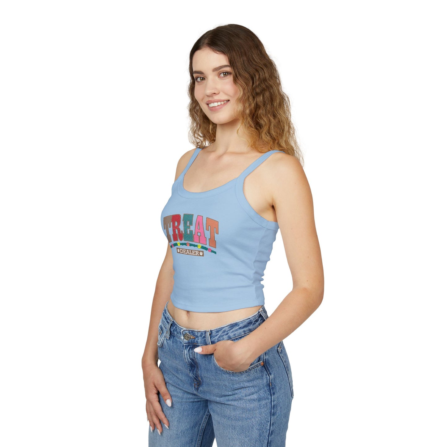 Funny Women's Spaghetti Strap Tank Top - "Treat Dealer" - Perfect for Summer Parties and Casual Wear