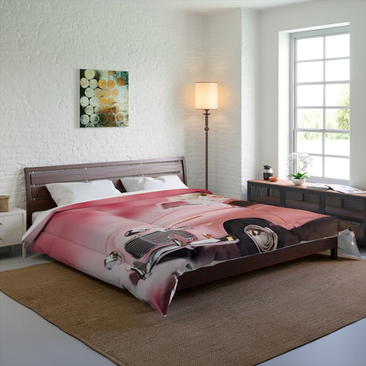 Vintage Pink Car Comforter - Floral Bedroom Decor for Dreamy Spaces