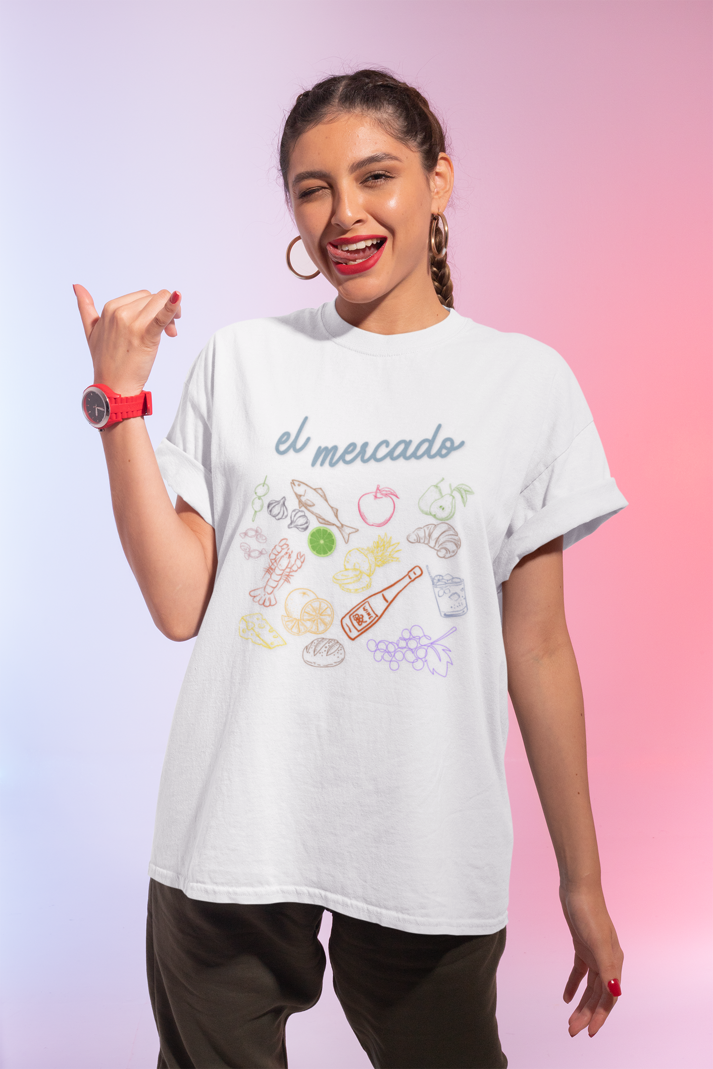 Whimsical Foodie T-Shirt - 'El Mercado' Graphic Design