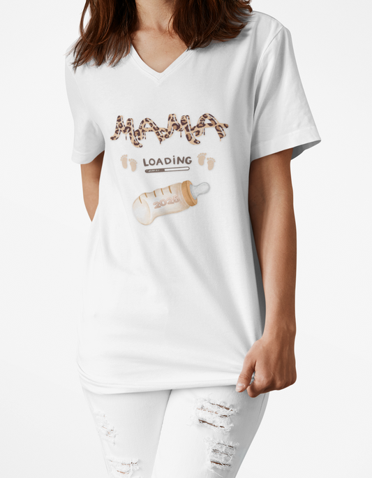 Mama Loading V-Neck T-Shirt – Fun Gift Tee with Soft Cotton Comfort
