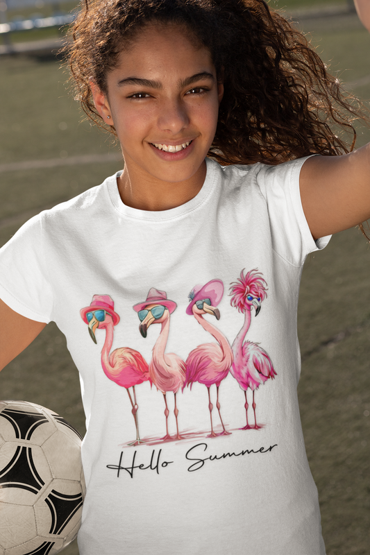 Hello Summer Flamingo T-Shirt - Garment-Dyed Tee for Beach Lovers