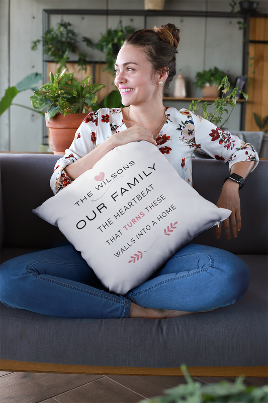 Custom Family Name White Throw Pillow – Personalized Home Decor with Last Name | Cozy Farmhouse Accent, Wedding Gift, Housewarming Keepsake