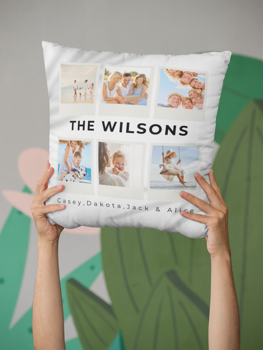 Custom Family Photo Pillow – Personalized Throw with 6 Pictures | Cozy Home Decor, Gift for Parents, Housewarming Keepsake