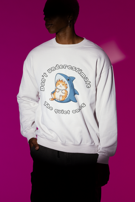 Unisex Shark Cat Sweatshirt – Funny Cozy Gift for Cat Lovers & Teens – Whimsical Animal Crewneck