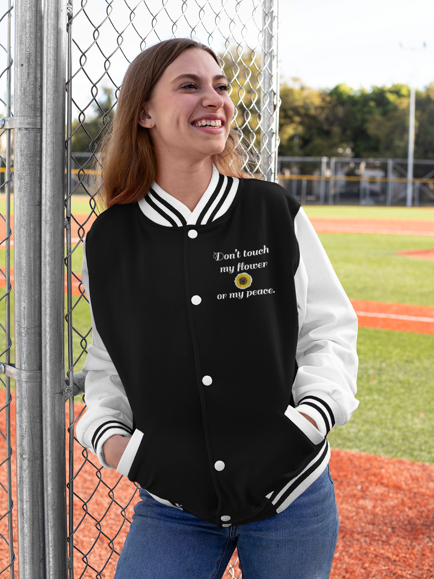 Unisex Letterman Jacket – Cute Cat & Sunflower Design | Trendy Fit | Perfect Gift for Teens & Cat Lovers