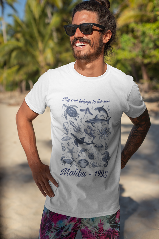 Custom Malibu 1995 Ocean T-Shirt – Personalized Beach Shirt, Summer Vibes Tee, Gift for Ocean Lovers – Unisex Casual Coastal Style