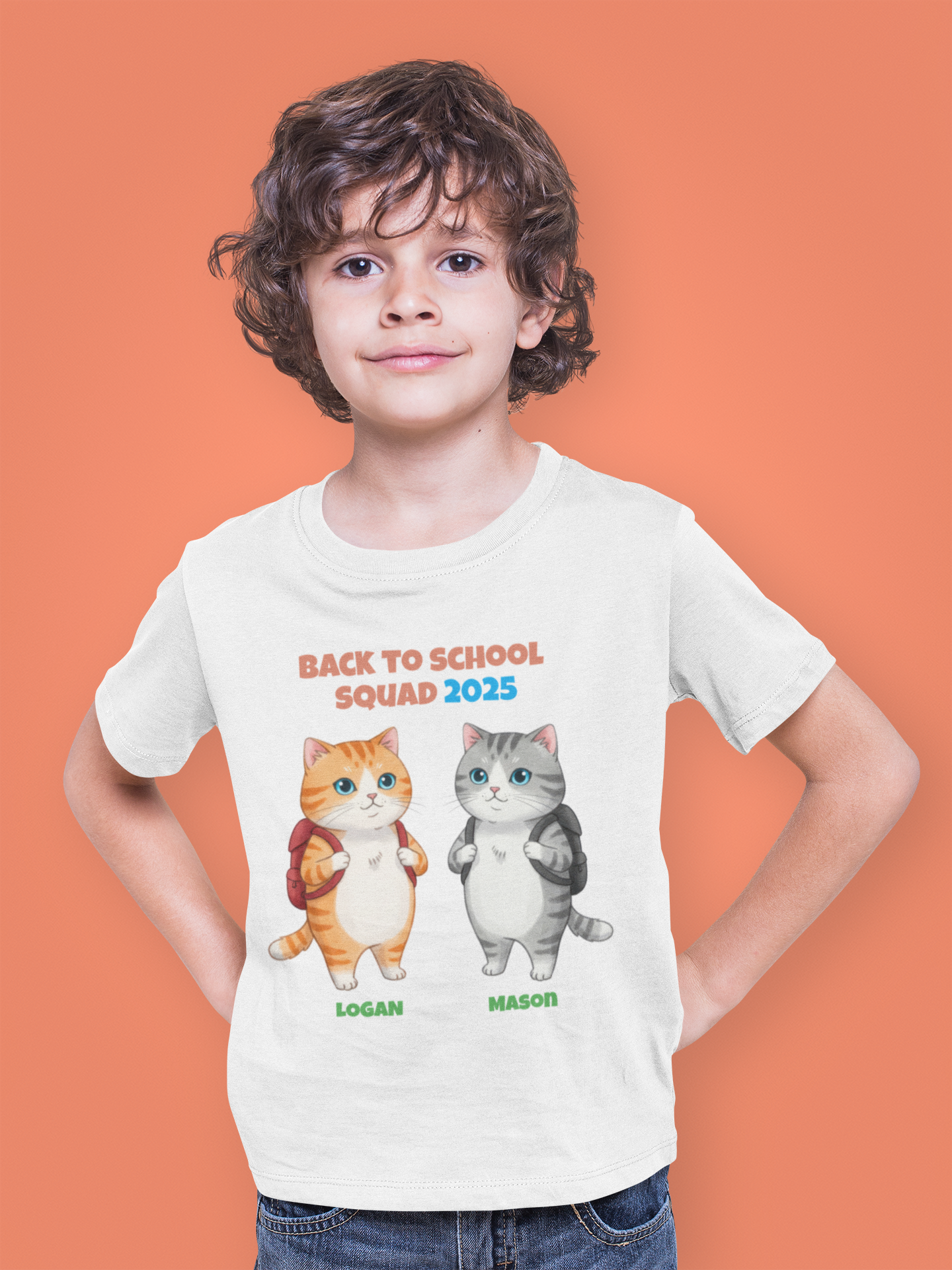 Personalized Back to School 2025 Cat Shirt for Kids – Custom Names & Year – Cute Bestie Tee – Fun Cat Lover Gift for Boys & Girls