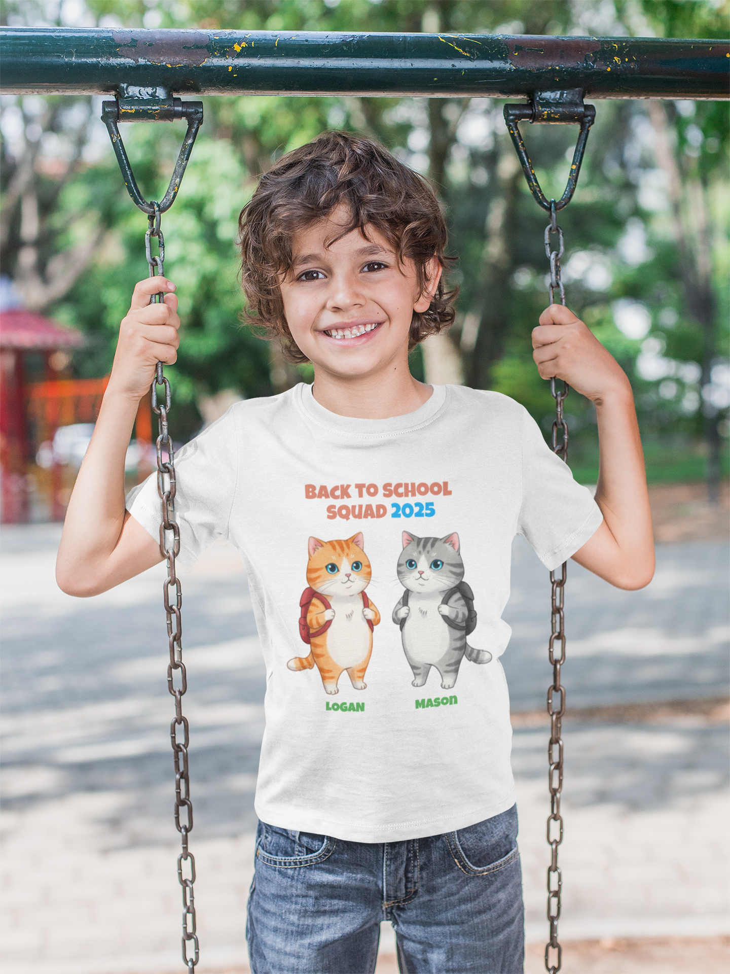 Personalized Back to School 2025 Cat Shirt for Kids – Custom Names & Year – Cute Bestie Tee – Fun Cat Lover Gift for Boys & Girls