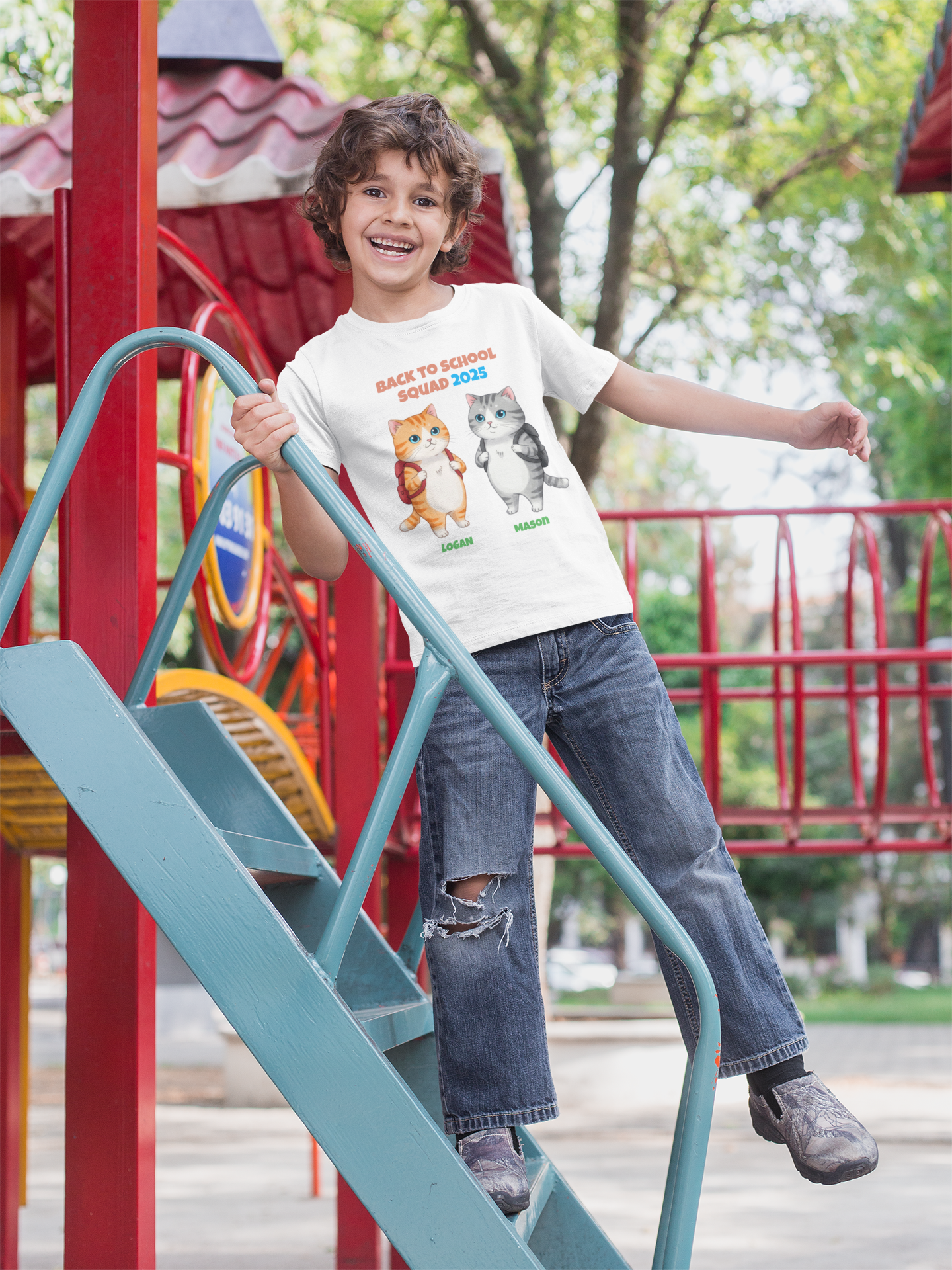 Personalized Back to School 2025 Cat Shirt for Kids – Custom Names & Year – Cute Bestie Tee – Fun Cat Lover Gift for Boys & Girls