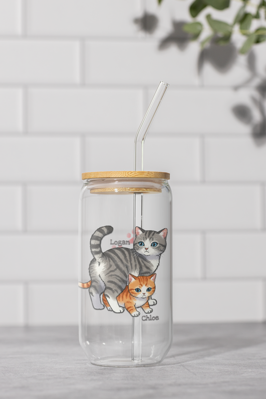 Personalized Cat Sipper Glass – Custom Quote or Names – Gift for Big Siblings, Parents, or Cat Lovers – 16oz Cute Drinkware