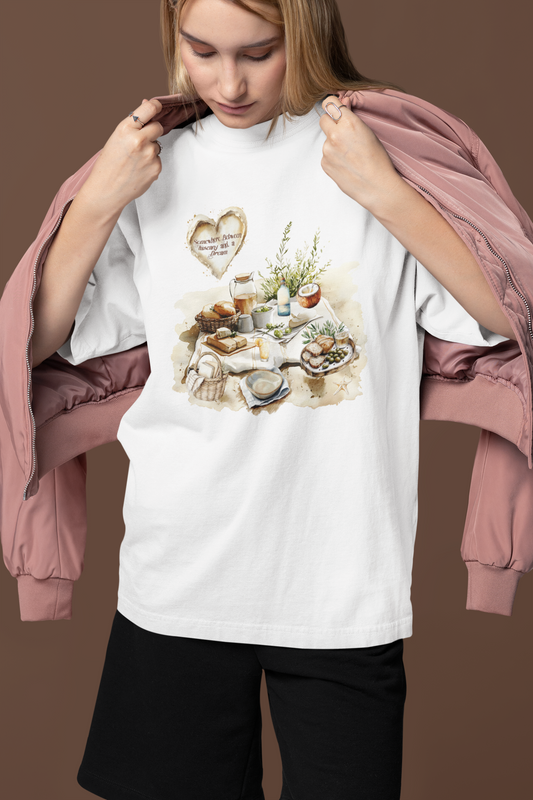Custom Boho Tuscany Dream T-Shirt | Watercolor Picnic Art | Oversized Comfort Fit | Personalized Quote or Location | Front or Back Print