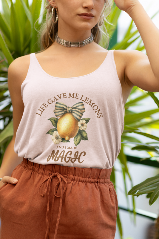 Lemon Quote Flowy Tank Top | Life Gave Me Lemons and I Made Magic | Boho Summer Shirt for Women | Inspirational Gift | Cute Outfit