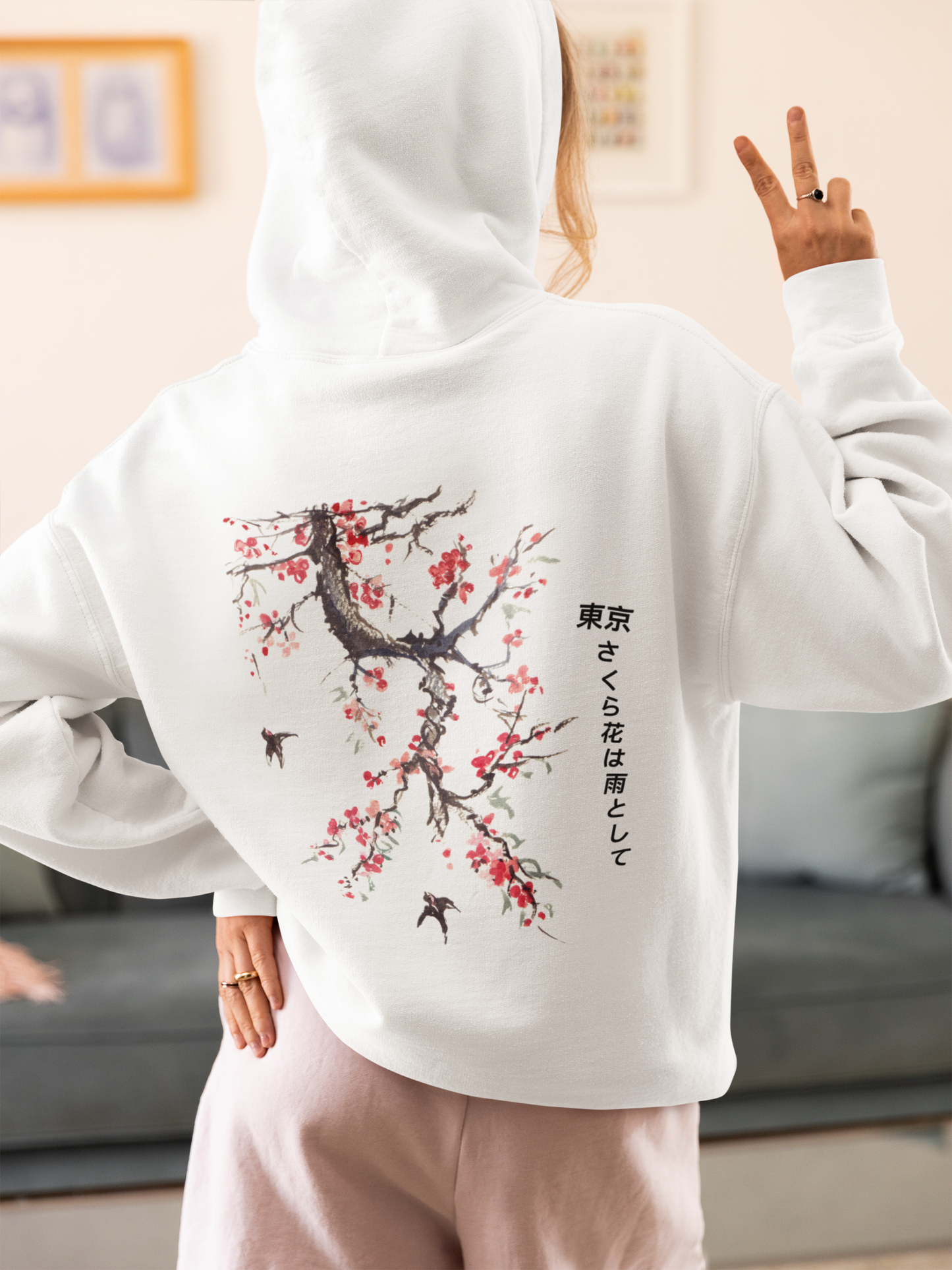 Customizable Japanese Style T-Shirt | Tokyo Sakura Vertical Poetic Design | Cherry Blossom Art