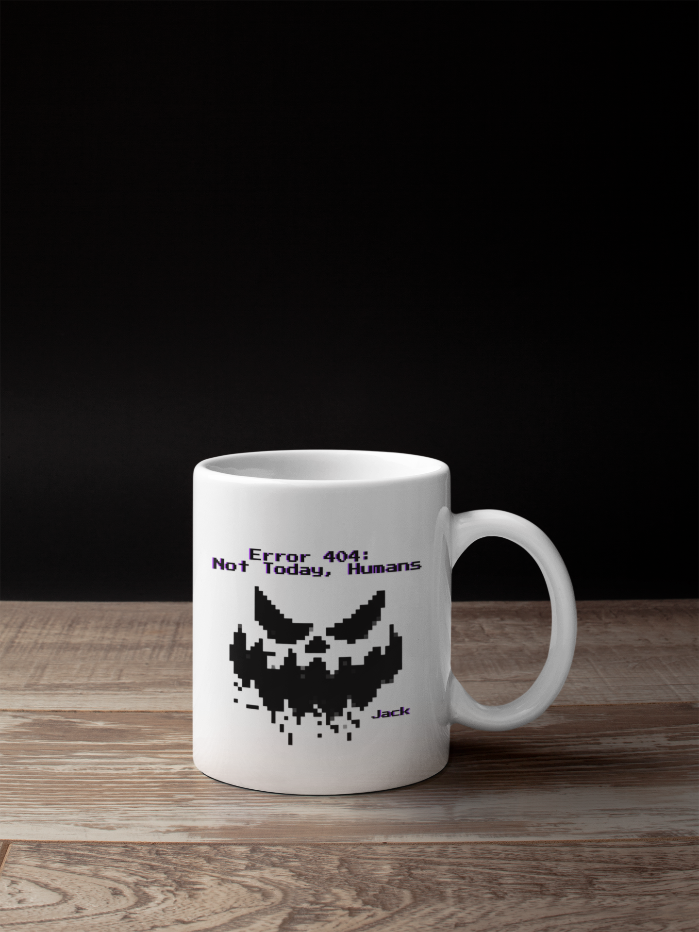 Error 404: Not Today, Humans Mug – Pixel Face Design – Customizable Geek & Gamer Gift – Spooky Coffee & Tea Cup – Halloween / Tech Humor