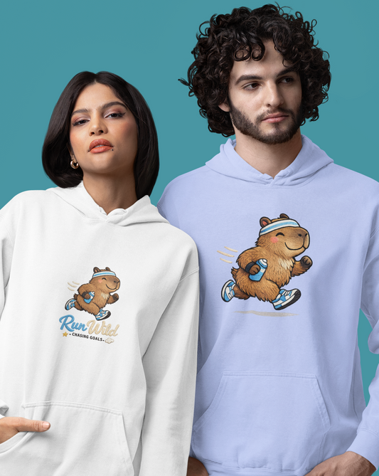 Custom Capybara Running Hoodie – Personalized Year & Name – Unisex Teen Runner Sweatshirt