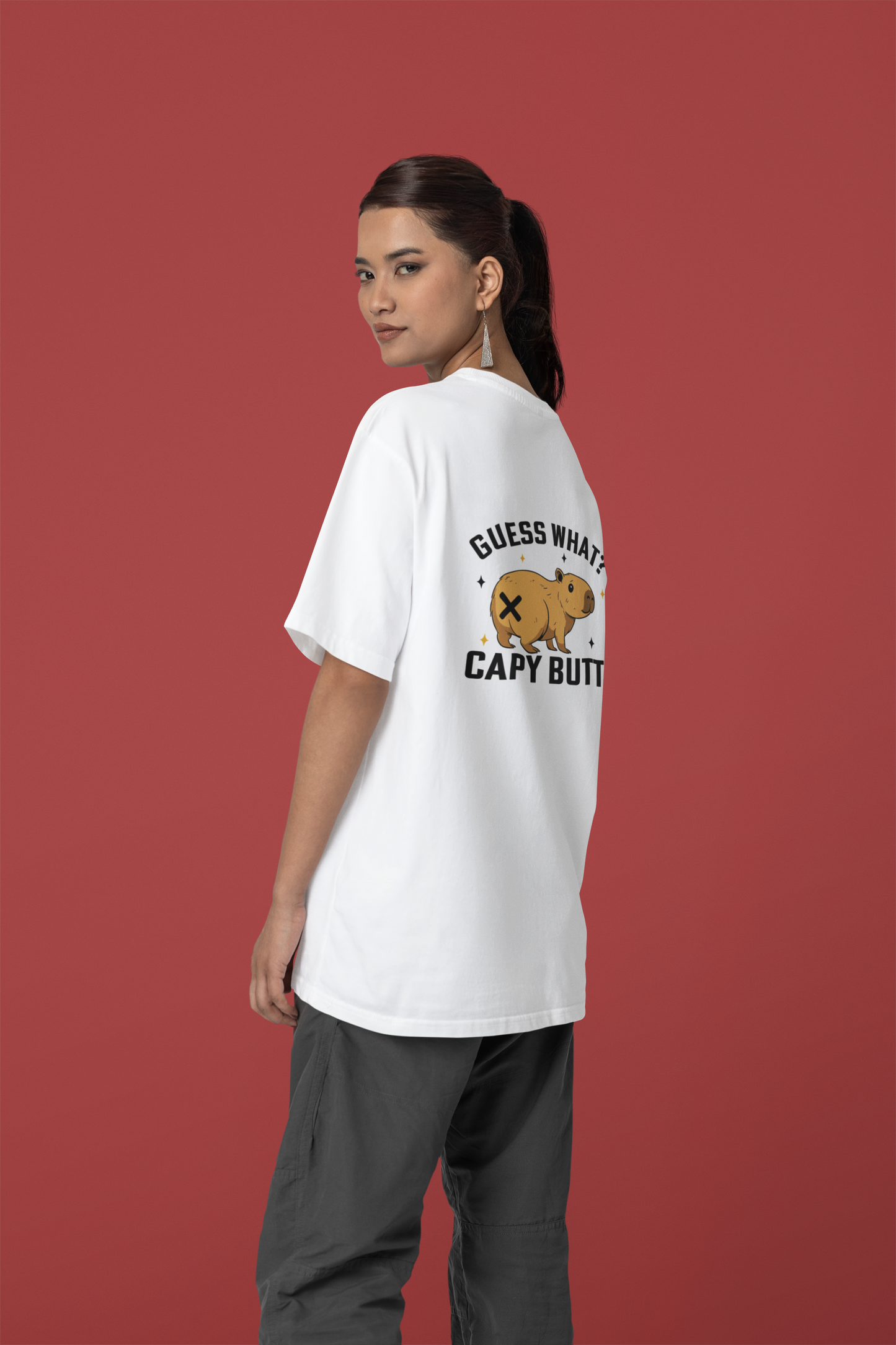 Capybara T-Shirt Guess What Capy Butt Graphic Tee Funny Animal Shirt Cute Capybara Shirt for Teens and Adults