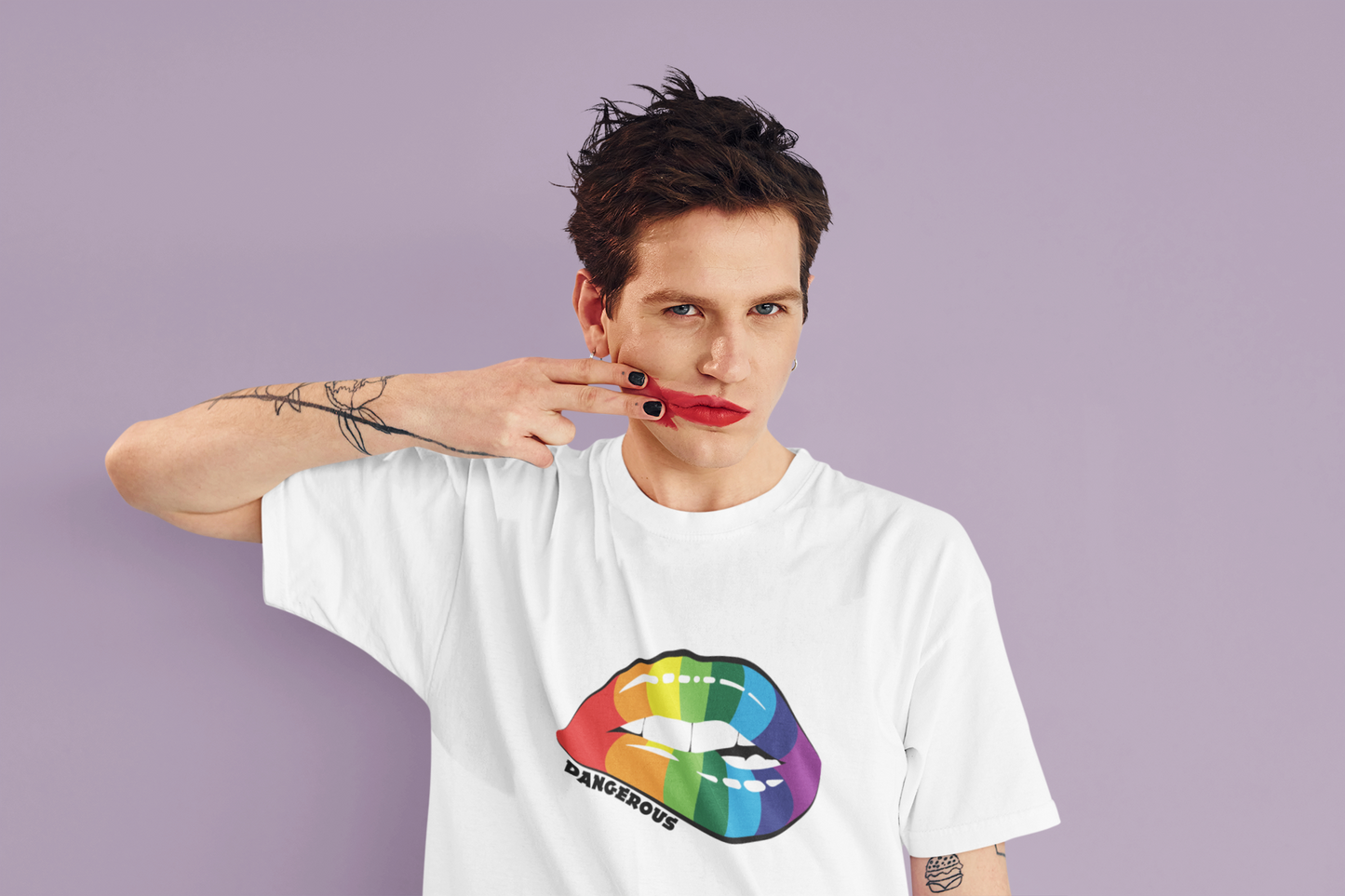 Dangerous Rainbow Lips T-Shirt — Pride Graphic Tee, LGBTQ+ Pride Shirt, Vintage Style Rainbow Lip Shirt for Men & Women