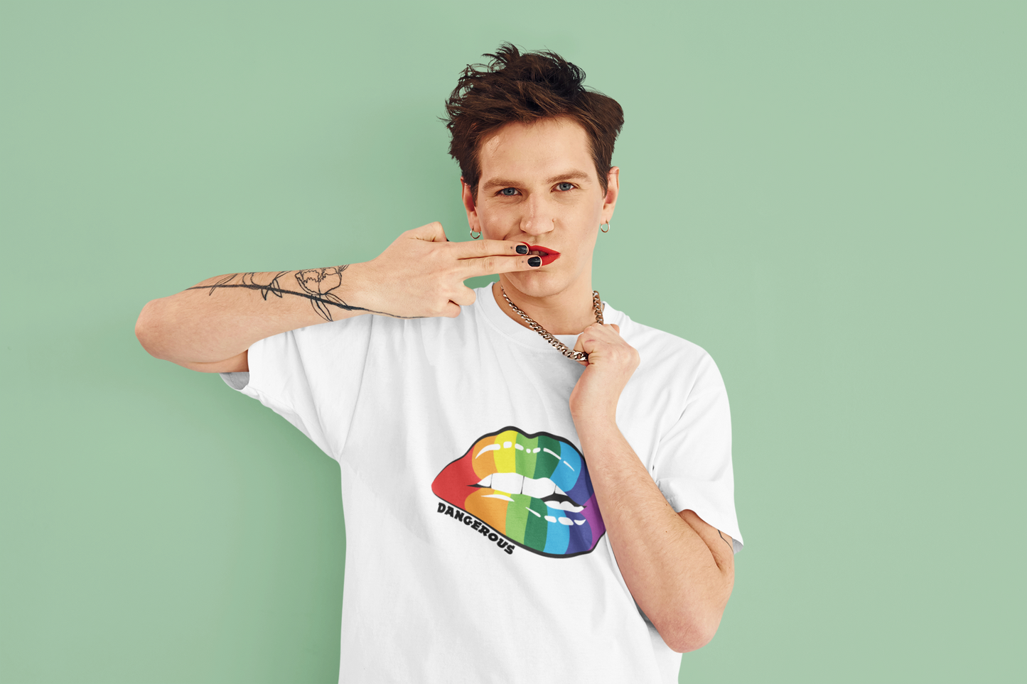 Dangerous Rainbow Lips T-Shirt — Pride Graphic Tee, LGBTQ+ Pride Shirt, Vintage Style Rainbow Lip Shirt for Men & Women