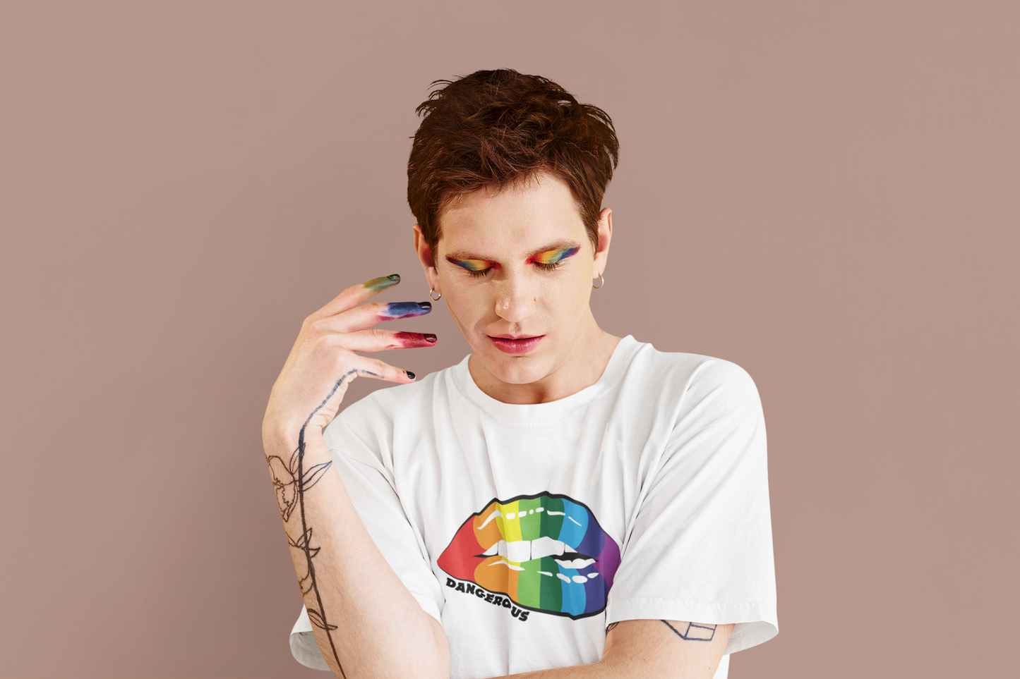 Dangerous Rainbow Lips T-Shirt — Pride Graphic Tee, LGBTQ+ Pride Shirt, Vintage Style Rainbow Lip Shirt for Men & Women