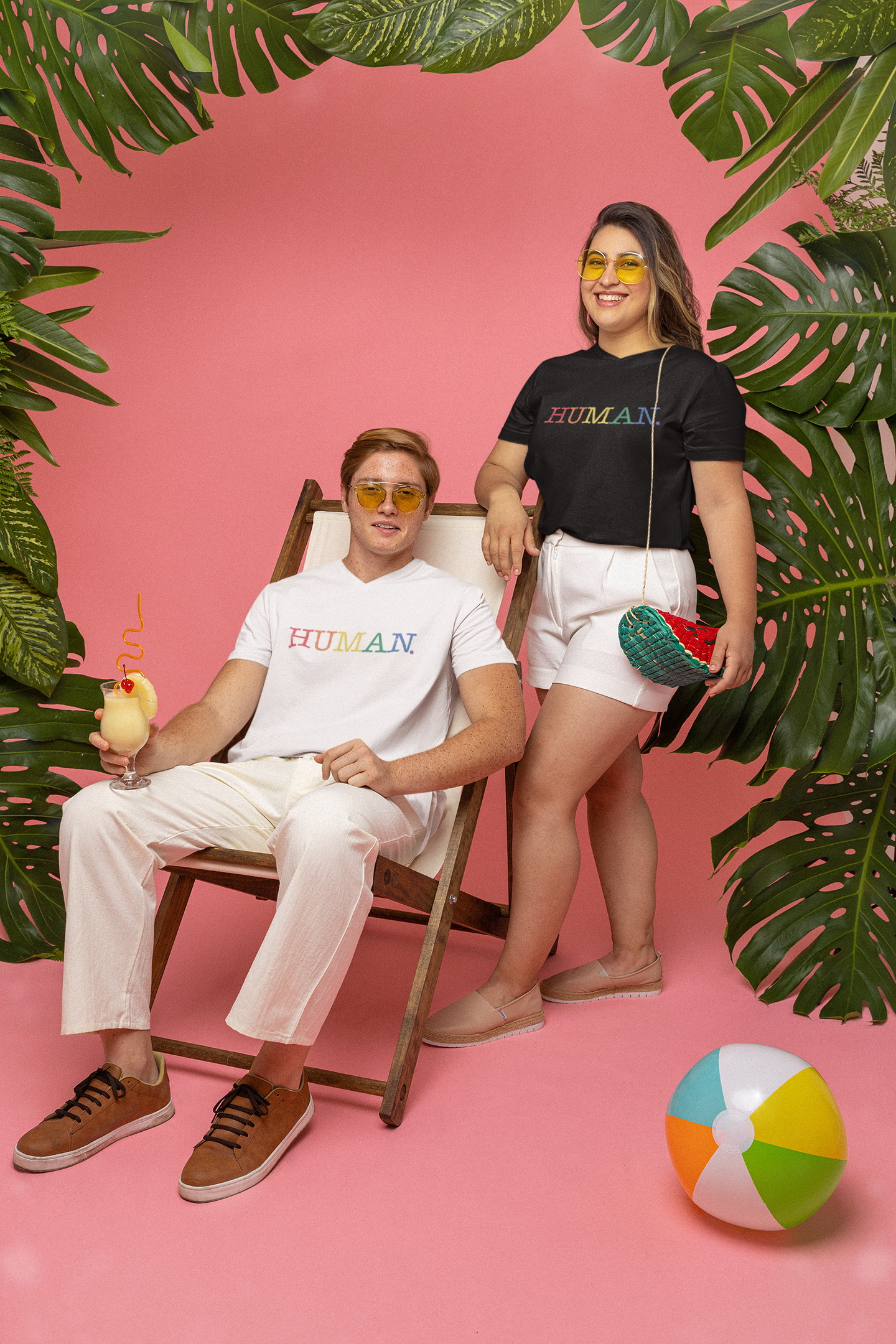 HUMAN Rainbow V-Neck T-Shirt – Unisex LGBTQ Pride Shirt – Minimalist Equality Graphic Tee – Black or White Cotton Top