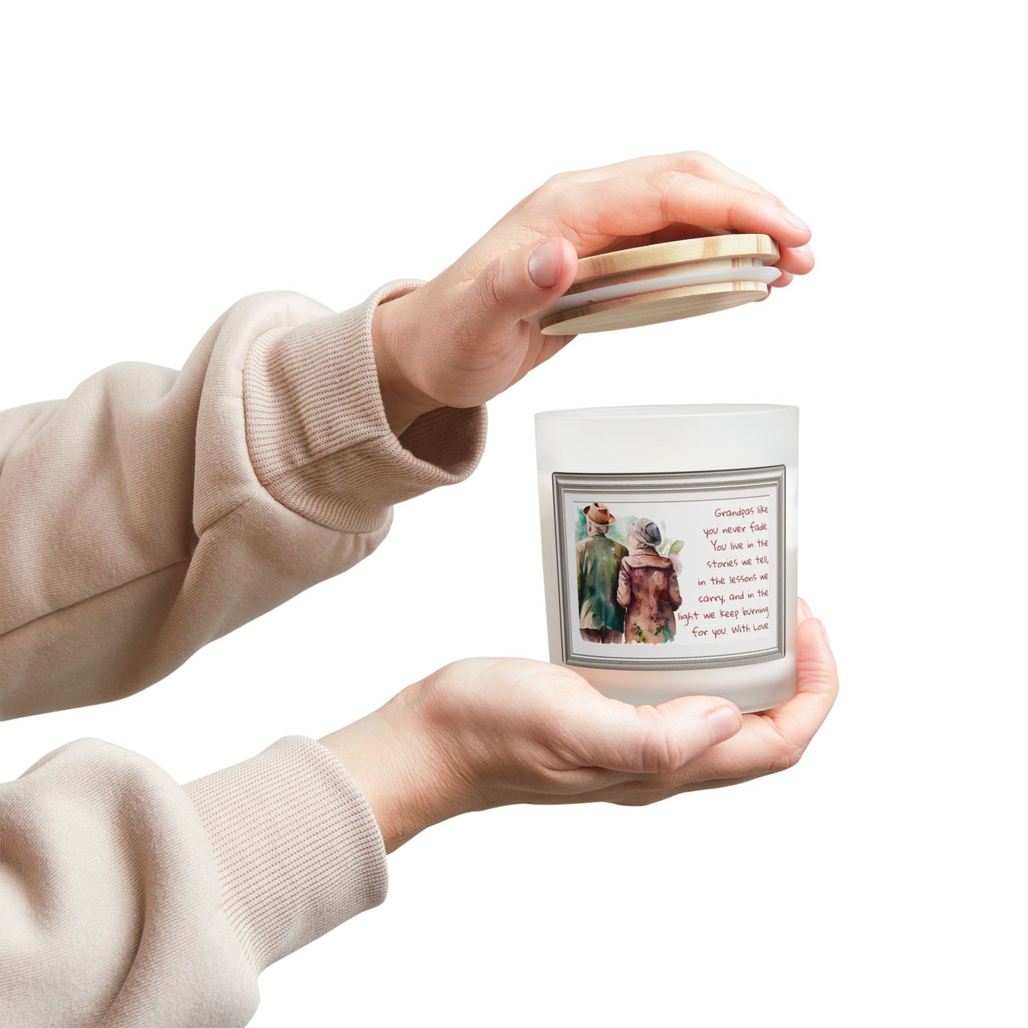 Grandpas Memorial Frosted Glass Candle – Hand-Poured 11oz Remembrance Gift with Wooden Wick