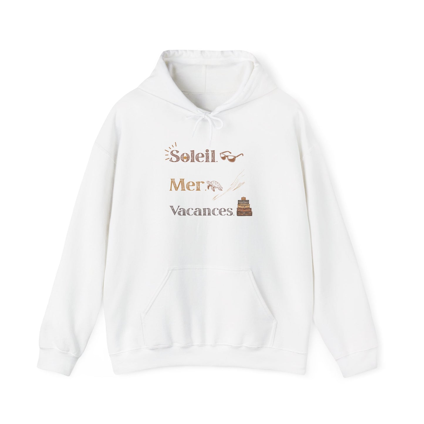 Soleil Mer Vacances Hoodie - Relaxing Beach Vibes Sweatshirt for Summer Getaways