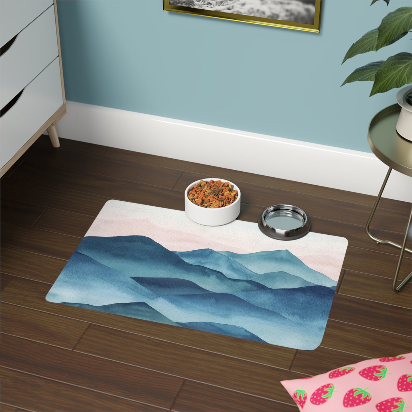 Mountain Watercolor Pet Food Mat | 12x18 Non-Slip Feeding Mat for Dogs and Cats