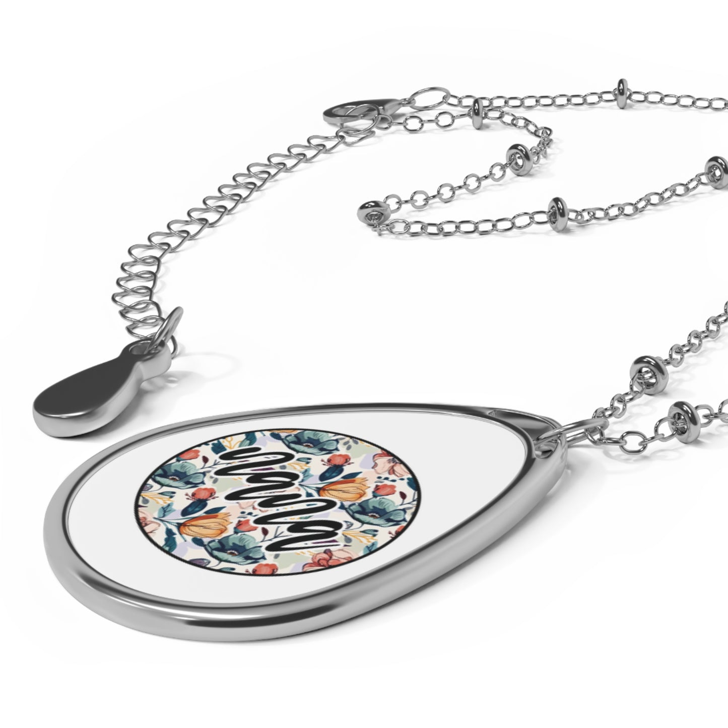 Personalized Floral Oval Necklace - Jewelry