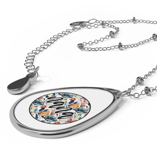 Personalized Floral Oval Necklace - Jewelry