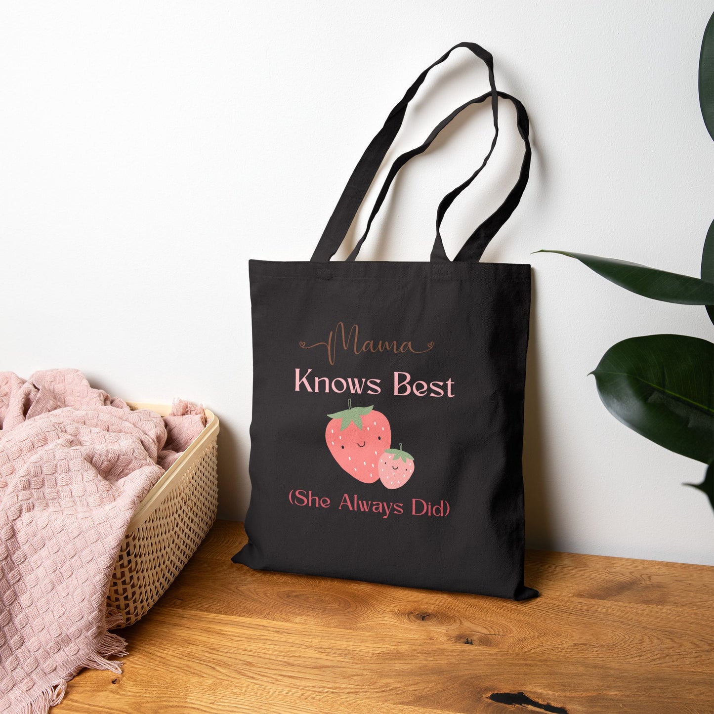 Mama Knows Best Strawberry Tote Bag - Eco-Friendly Cotton Canvas for Mother's Day and Everyday Use
