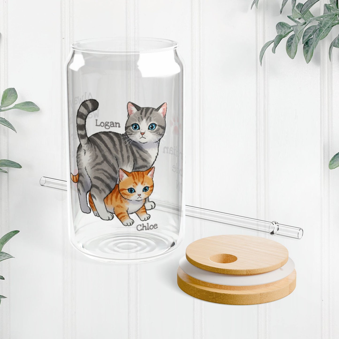 Personalized Cat Sipper Glass – Custom Quote or Names – Gift for Big Siblings, Parents, or Cat Lovers – 16oz Cute Drinkware