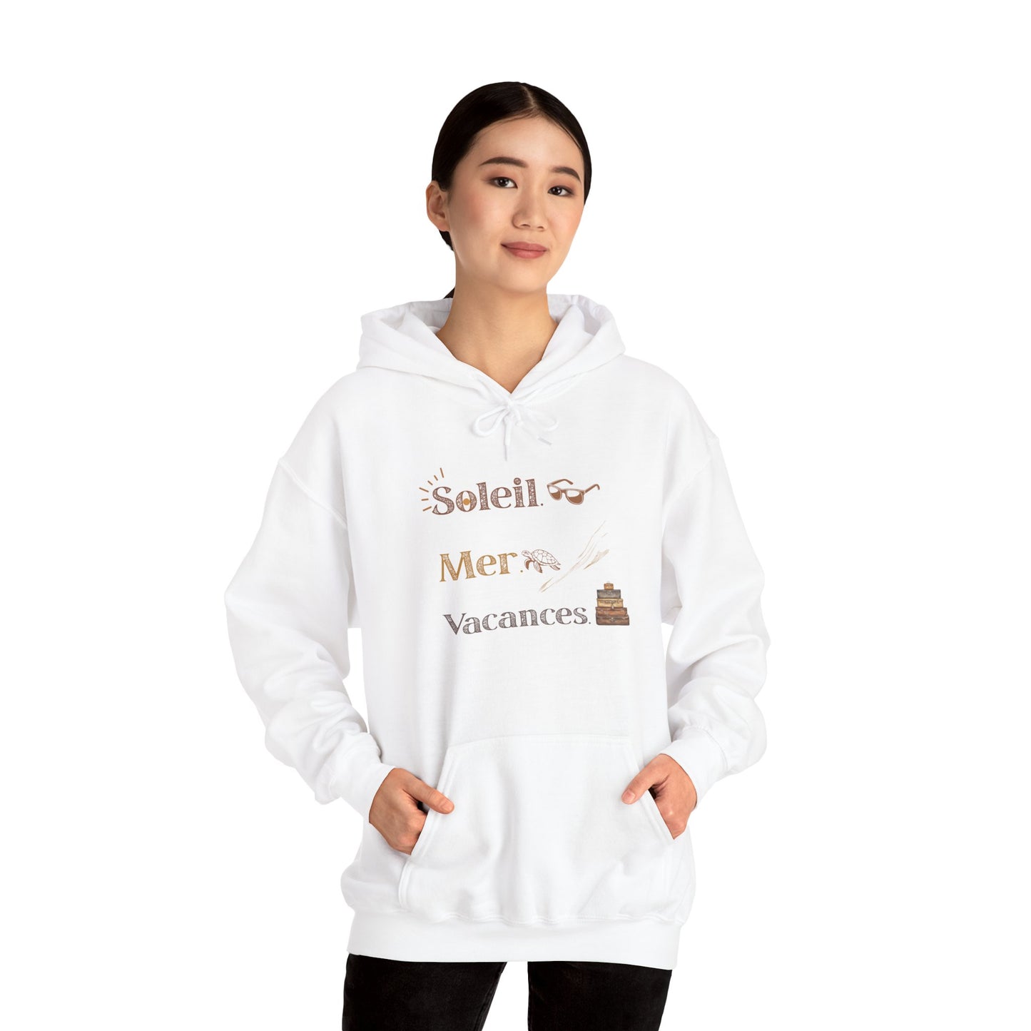 Soleil Mer Vacances Hoodie - Relaxing Beach Vibes Sweatshirt for Summer Getaways