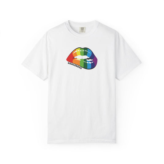 Dangerous Rainbow Lips T-Shirt — Pride Graphic Tee, LGBTQ+ Pride Shirt, Vintage Style Rainbow Lip Shirt for Men & Women