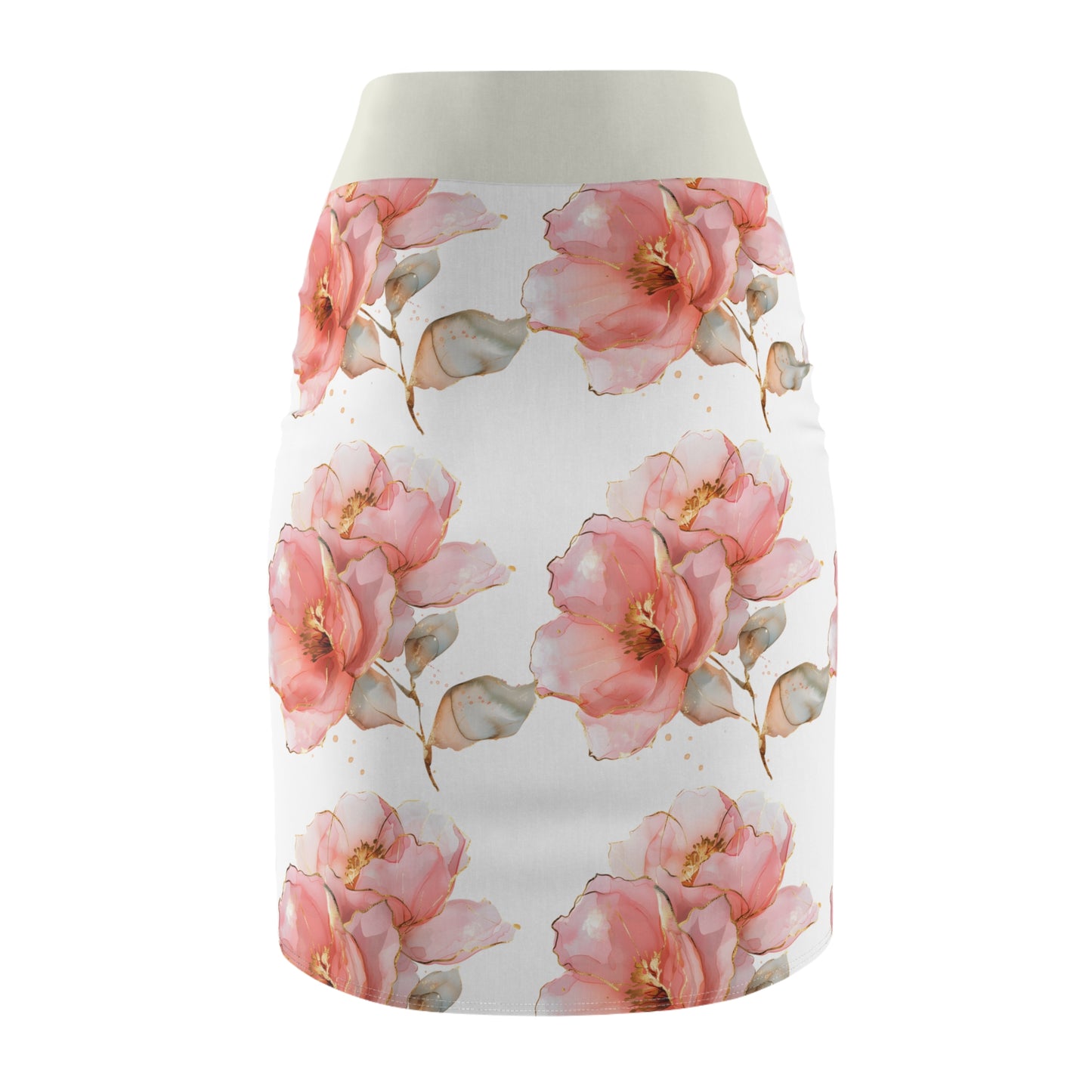 Floral Women's Pencil Skirt - Elegant Pink Blossom Design