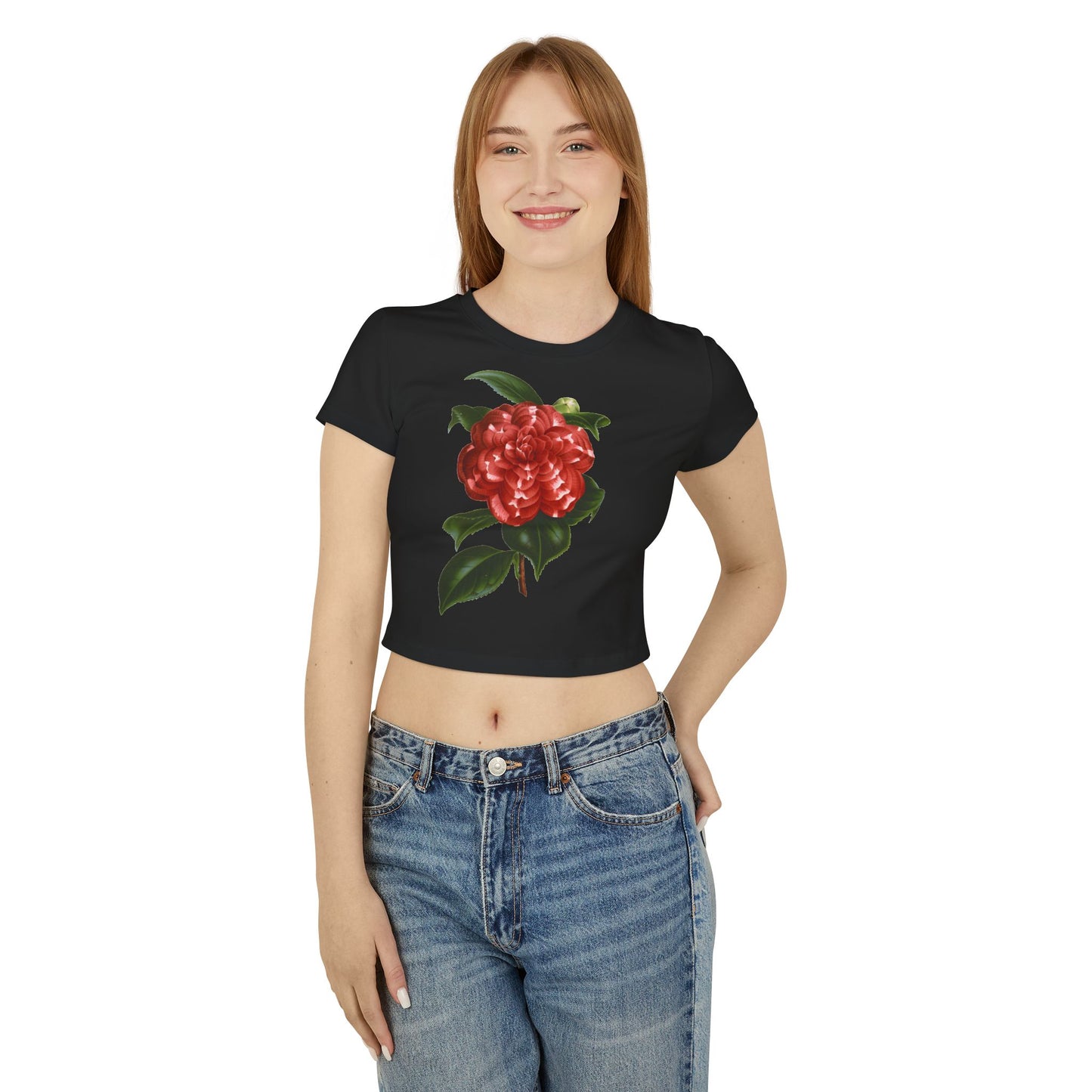 Floral Women's Baby Tee - Vintage Camellia Design