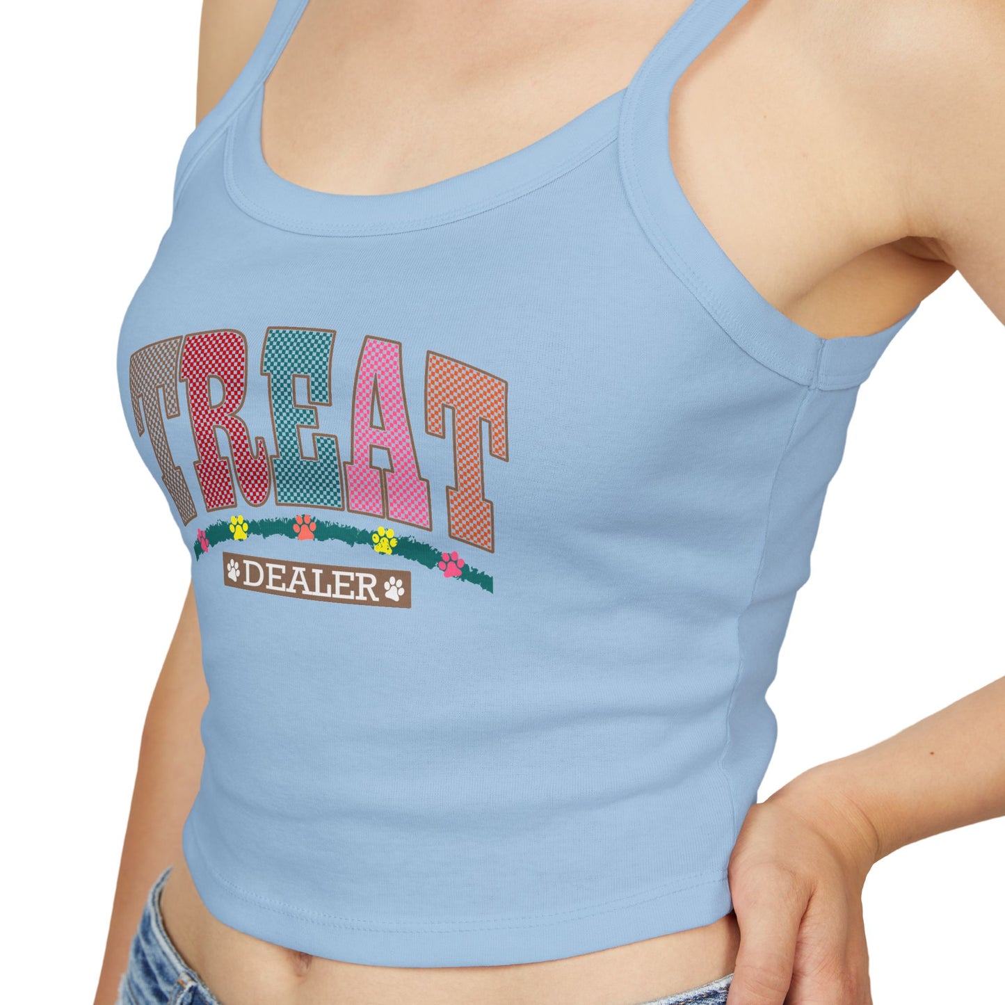 Funny Women's Spaghetti Strap Tank Top - "Treat Dealer" - Perfect for Summer Parties and Casual Wear