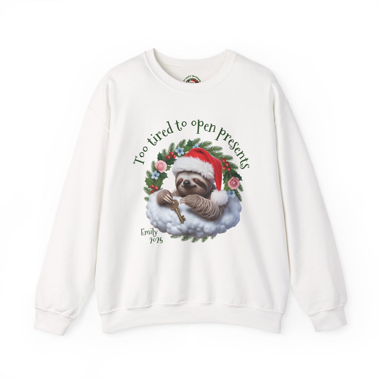 Personalized Cozy Holiday Sloth Sweatshirt – Funny Christmas Gift, Custom Name & Quote, Unisex Crewneck, Cute Sloth Winter Apparel