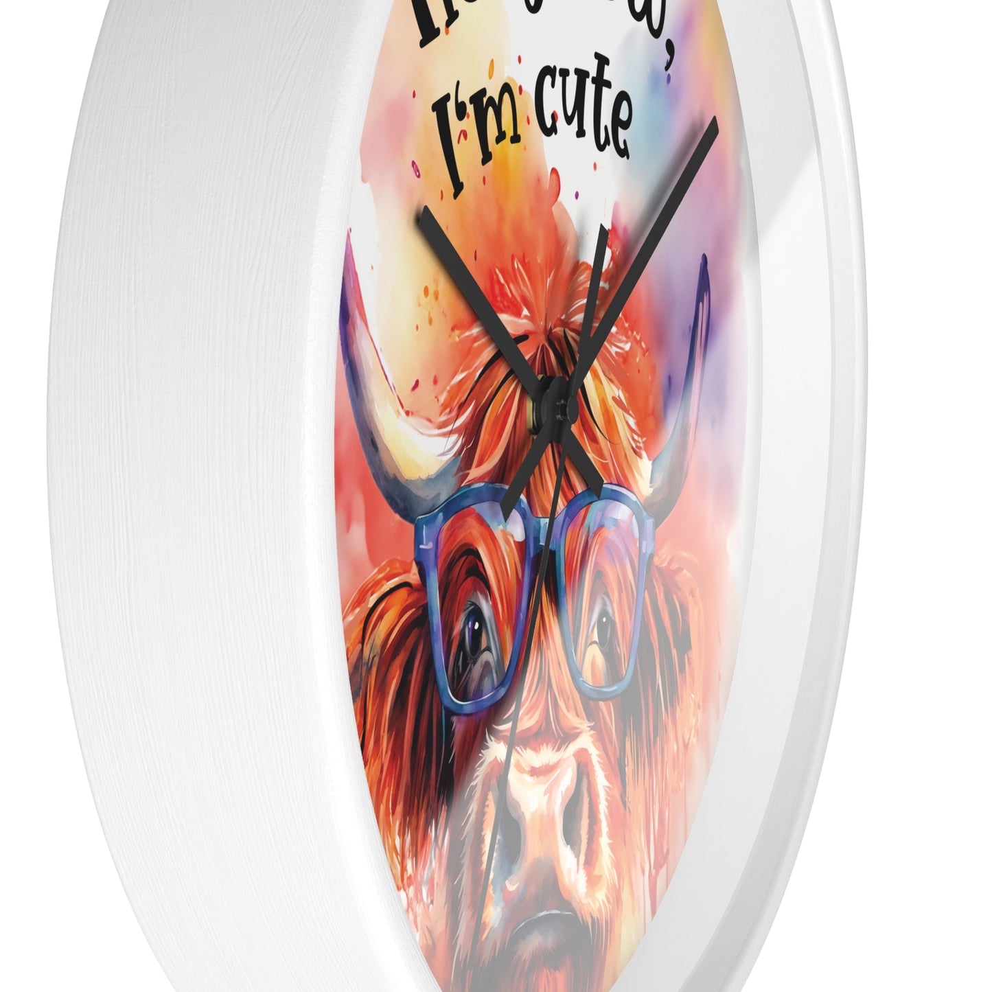 Holy Cow I'm Cute" Watercolor Highland Cow Wall Clock - Farmhouse Decor & Funny Gift