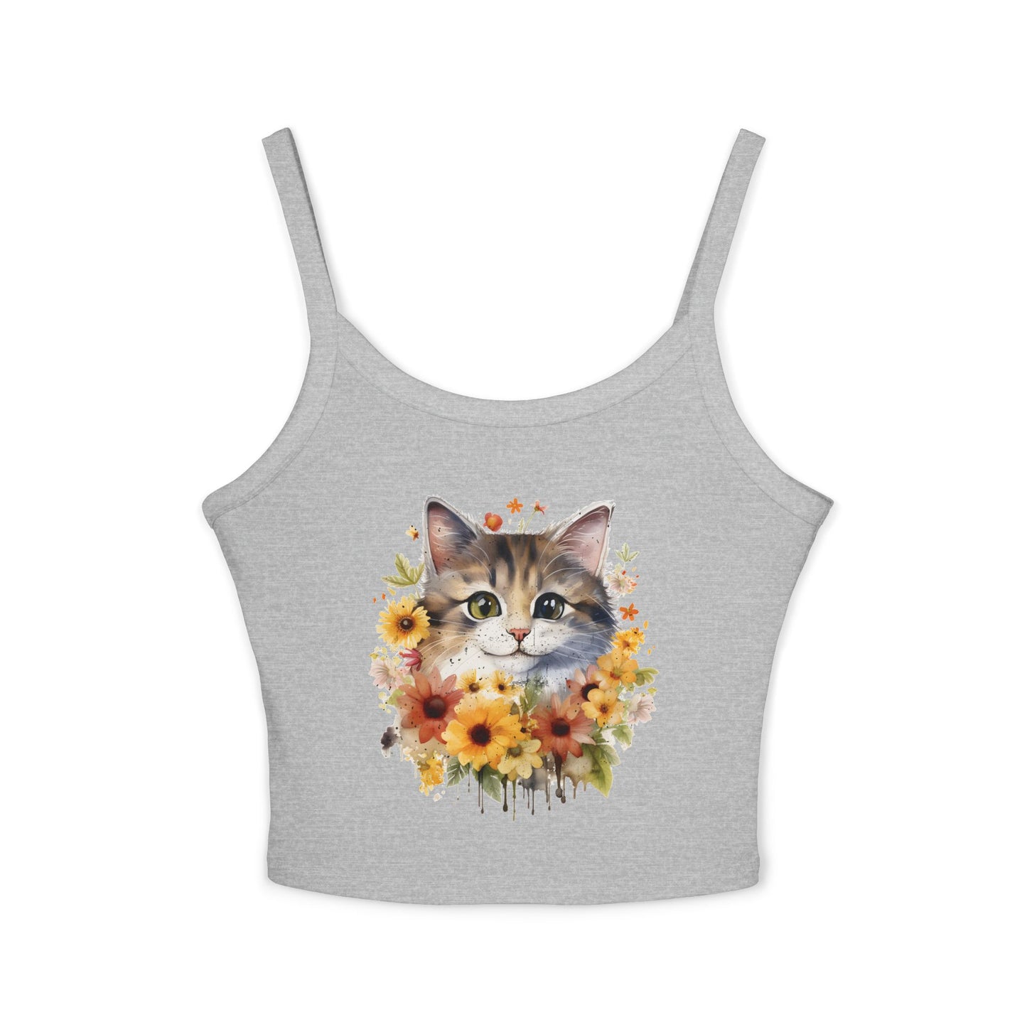 Floral Cat Women's Spaghetti Strap Tank Top - Cute and Stylish