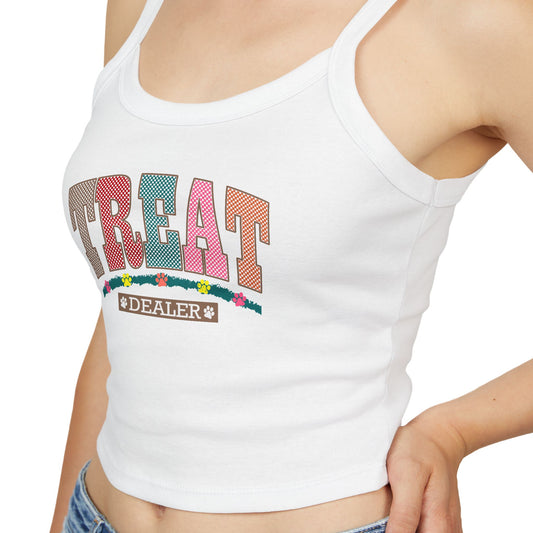 Funny Women's Spaghetti Strap Tank Top - "Treat Dealer" - Perfect for Summer Parties and Casual Wear