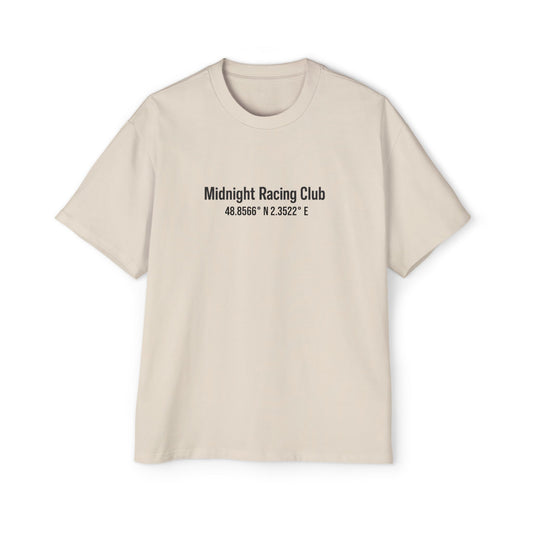 Unisex Oversized T-Shirt Midnight Racing Club Vintage Race Scene Personalised Coordinates
