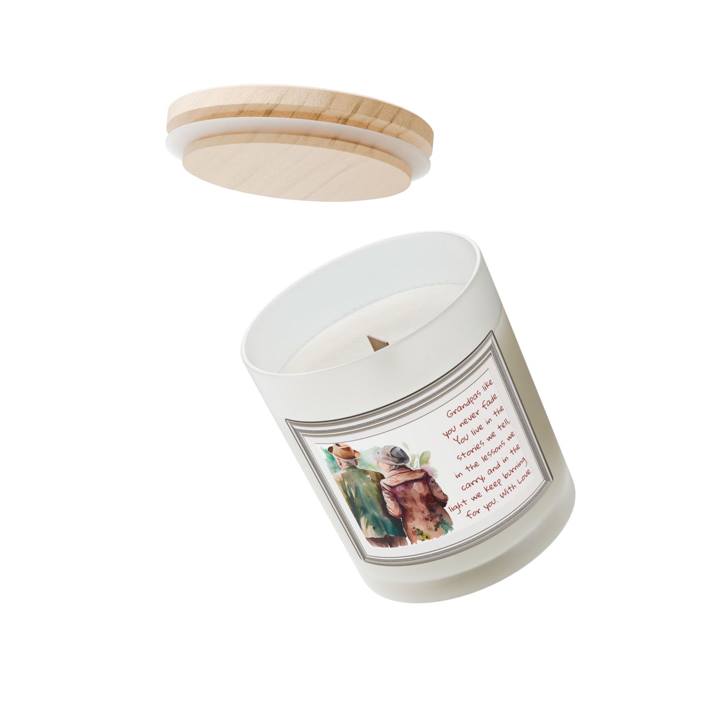 Grandpas Memorial Frosted Glass Candle – Hand-Poured 11oz Remembrance Gift with Wooden Wick